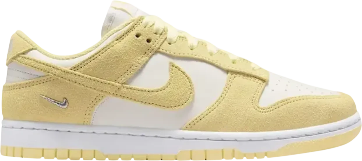 Nike Dunk Low Suede Sail White Metallic Silver Soft Yellow