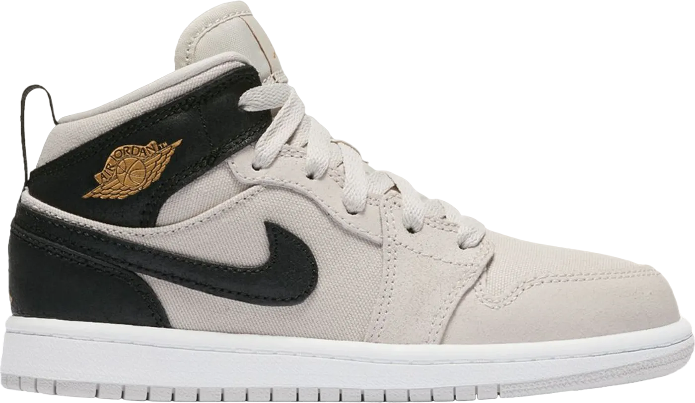 Jordan 1 Mid Light Bone Metallic Gold Black (PS)